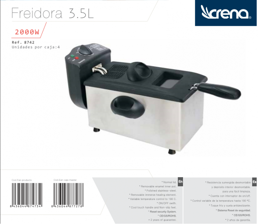 FREIDORA CRENA 3,5 L. ACERO INOX